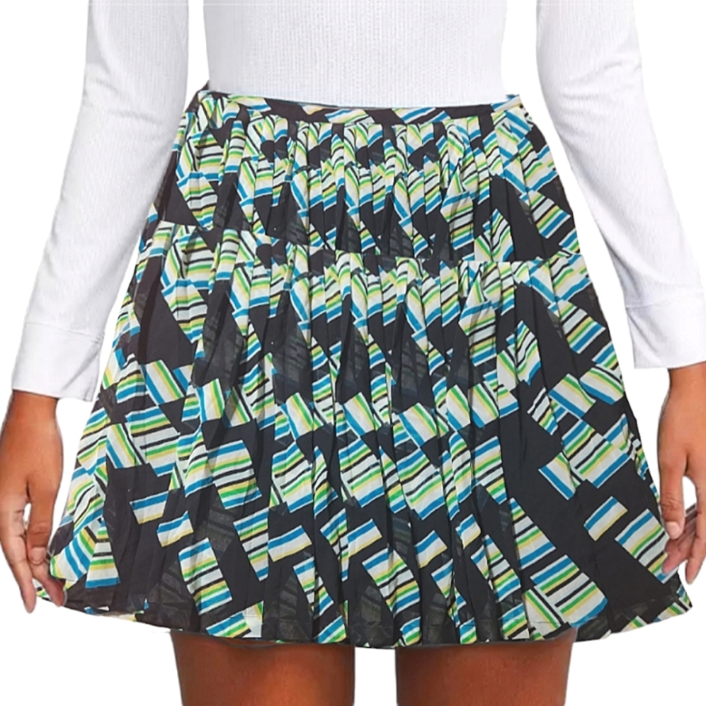 Banana Republic Women's Pleated Skirt Lined Blue Green Stripe 86K